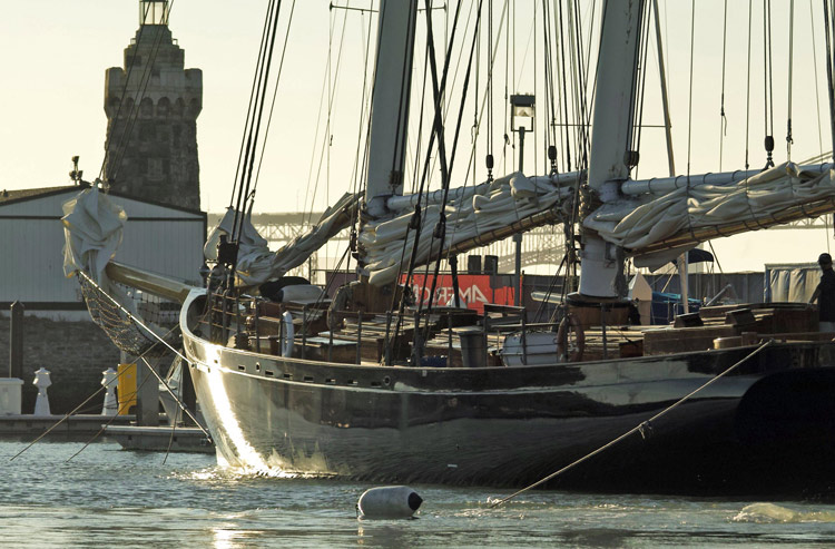 Replica of the famous low black schooner in Marina Green, San Francisco.  Image:(C)2013 CupInfo