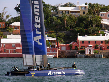 Artemis Racing awaits action in Bermuda. Photo: ©2015 CupInfo.com