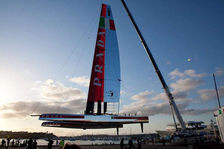 Luna Rossa takes to the air in New Zealand.  Photo:2012 ACEA/Ivor Wilkins