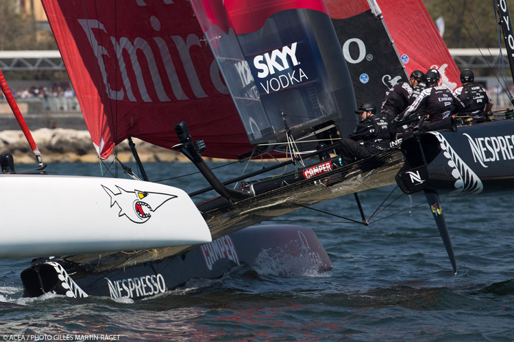   Luna Rossa about to make a point. Photo:2013 ACEA/Gilles Martin-Raget