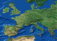 Map of Europe showing location of Naples