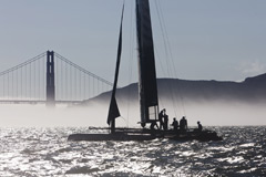 AC45 yacht and Golden Gate Bridge.  (C)2011 Guilain Grenier/Oracle Team USa