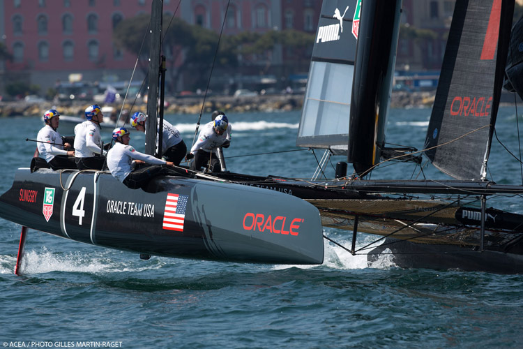 Oracle Team USA Slingsby moved to the top of the Fleet Race leaderboard. Photo:2013 ACEA/Gilles Martin-Raget