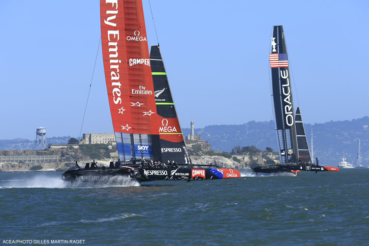 Team Oracle USA and French Team Energy racing in Louis Vuitton Cup part of  the America's Cup World Series San Francisco Stock Photo - Alamy