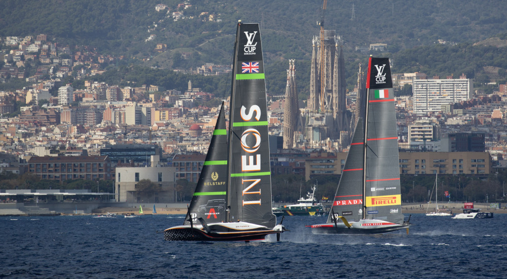  INEOS Britannia leading Luna Rossa in the final race of the Louis Vuitton Cup, Friday.